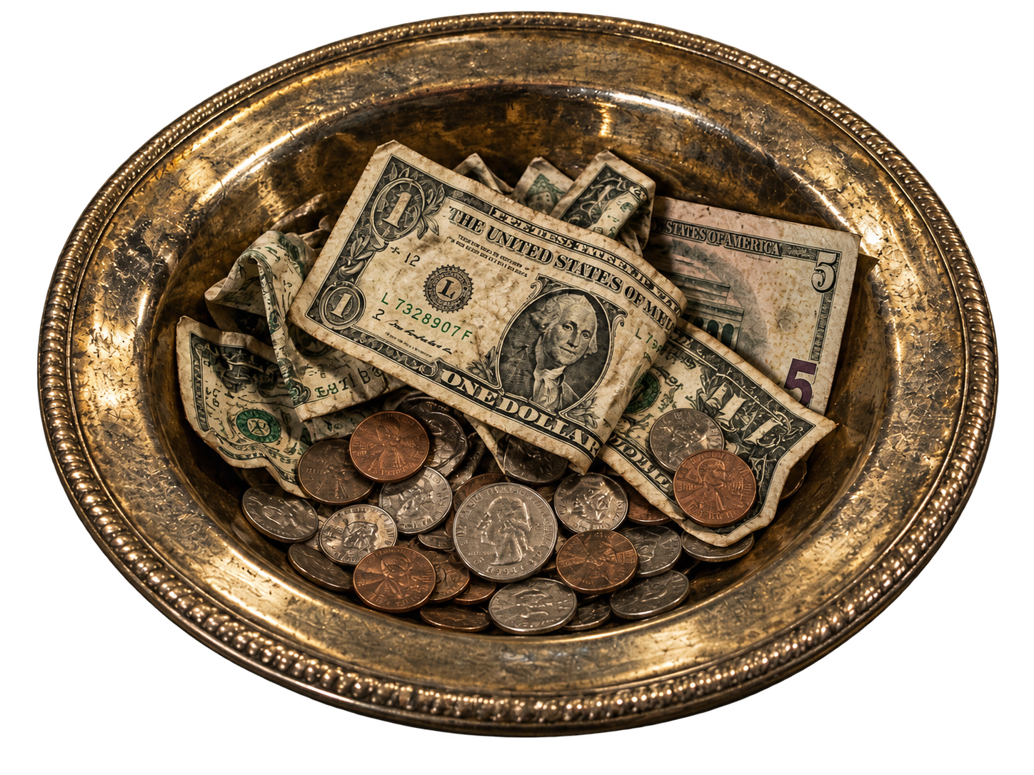 Offering plate already holding cash